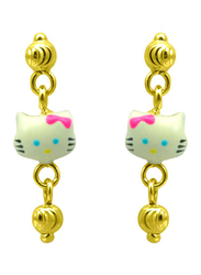 Vera Perla 18K Gold Kitty Dangle Earrings for Women, with Enamel Stone, White/Pink/Black