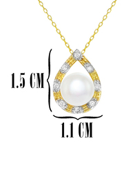 Vera Perla 18K Gold Necklace for Women, with 0.08ct Diamonds and 6mm Pearl Pendant, Gold/White