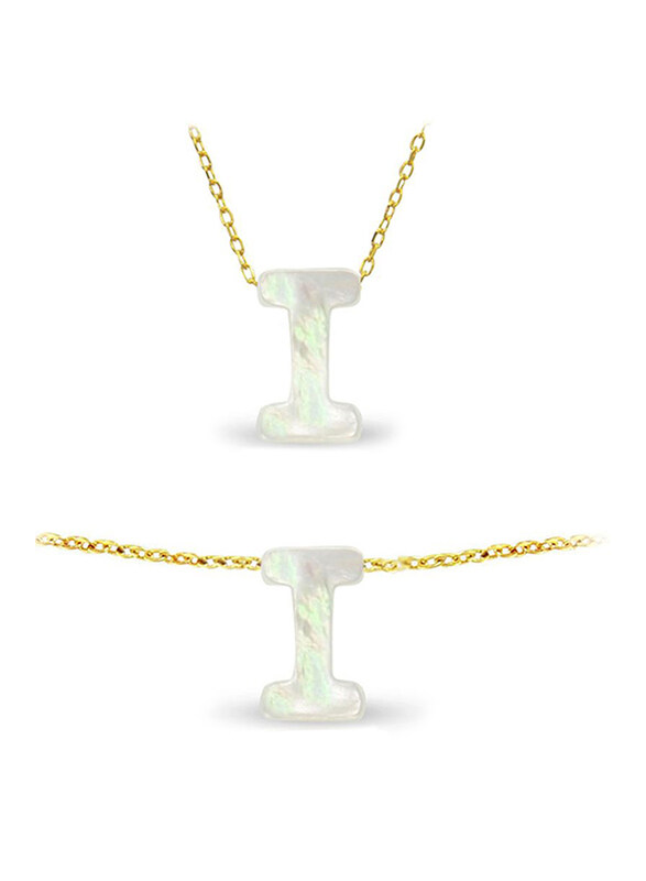 

Vera Perla 2-Pieces 18K Gold Jewellery Set for Women, with Necklace and Bracelet, with I Letter Shape Mother of Pearl Stone, White/Gold