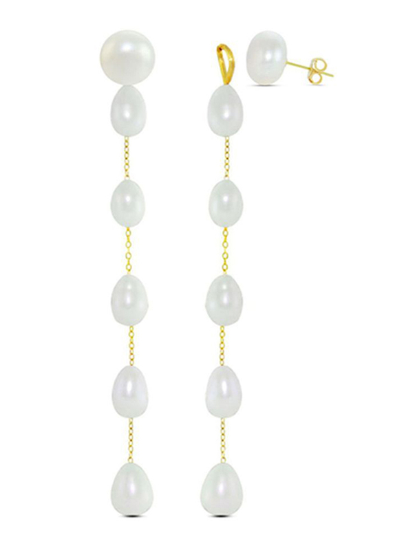 Vera Perla 18K Solid Yellow Gold Simple Dangle Earrings for Women, with Detachable 5mm Pearls Stone, White/Gold