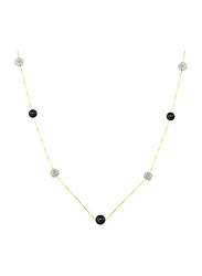 Vera Perla 18K Solid Yellow Gold Simple Chain Necklace for Women, with 5-6mm Crystal Balls and Pearls, Gold/Black/Clear
