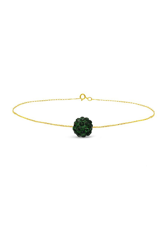 Vera Perla 18K Solid Yellow Gold Simple Chain Bracelet for Women, with 10mm Crystal Ball, Gold/Green