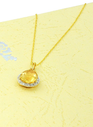 Vera Perla 18K Gold Link Chain Necklace for Women, with 0.12ct Diamonds and Drop Cut Citrine Stone Pendant, Gold/Yellow
