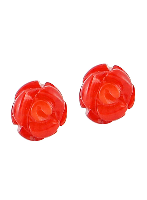 Vera Perla 18K Gold Rose Stud Earrings for Women, with Coral Stone, Coral