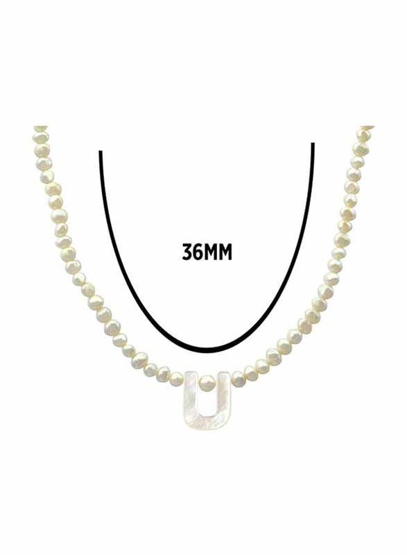 Vera Perla 10K Gold Strand Pendant Necklace for Women, with Letter U and Pearl Stones, White