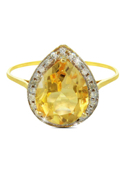 Vera Perla 18k Gold Fashion Ring for Women, with 0.12 ct Genuine Diamonds and Drop Cut Citrine Stone, Yellow/Gold/Clear, US 6.5