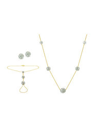 Vera Perla 3-Pieces 18K Gold Jewellery Set for Women, with Necklace, Bracelet and Earrings, with Built-in Gradual Drop 10mm Crystal Ball, Gold/Silver