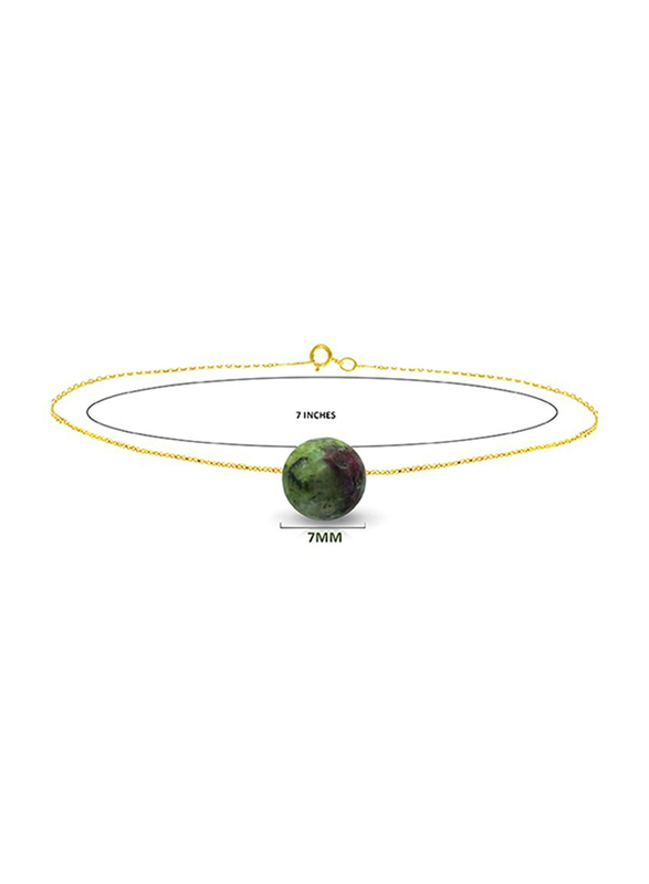 Vera Perla 18K Solid Yellow Gold Chain Bracelet for Women, with Ruby Zoisite Stone, Gold/Green