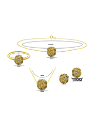 Vera Perla 4-Pieces 10K Solid Gold Earring, Bracelet, Ring and Necklace Set for Women, with 10 mm Crystal Ball, Gold