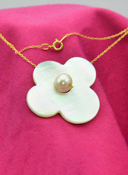 Vera Perla 18K Solid Yellow Gold Simple Pendant Necklace for Women, with 7mm Mother of Pearl Flower Shape, Jade/Gold/Peach