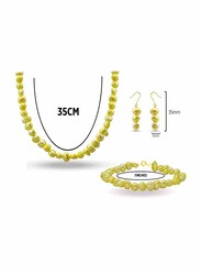 Vera Perla 3-Pieces 10K Gold Strand Jewellery Set for Women, with Necklace, Bracelet and Earrings, with Pearl Stones, Yellow