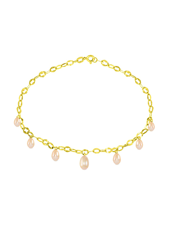 Vera Perla 18 K Gold Chain Bracelet for Women, with Drop Pearl, Gold/Pink