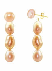 Vera Perla 10K Gold Stud Dangle Pearls Earrings for Women, with Pearl Stones, Rose Gold