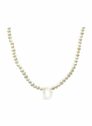 Vera Perla 10K Gold Strand Pendant Necklace for Women, with Letter D and Pearl Stones, White