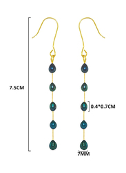 Vera Perla 18K Gold Opera Drop Earrings for Women, with 7mm Pearl Stone, Blue/Gold