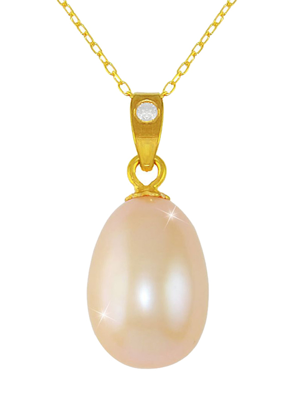 Vera Perla Pendant Necklace for Women, with 18K Gold Pearl Pendant and 10K Gold Chain, Gold/Peach