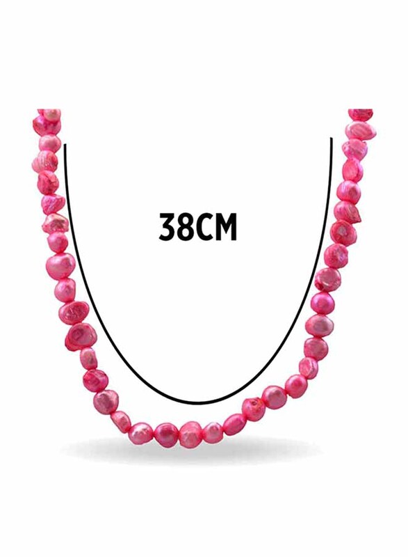 Vera Perla 10K Gold Strand 38cm Beaded Necklace for Women, with Mother of Pearl Stones, Pink