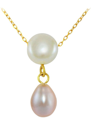 Vera Perla 18k Yellow Gold Chain Necklace for Women, with Pearl Drop Pendant, White/Purple