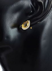 فيرا بيرلا أقراط من الذهب عيار 18 قيراط للنساء، مرصعة بـ 0.24 قيراط من الألماس الأصلي، وحجر التسترين على شكل قطرة - أصفر