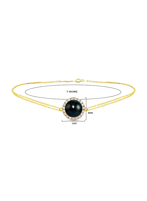 Vera Perla 18K Gold Chain Bracelet for Women, with 0.10 ct Genuine Diamonds and Pearl, Blue