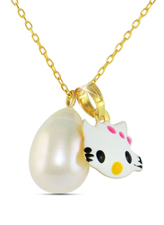 Vera Perla 18K Gold Necklace for Women, with Pearl Hello Kitty Pendants, White/Gold