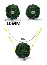 فيرا بيرلا طقم قطعتين من الذهب عيار 10 للنساء، مكون من قلادة وأقراط،مع كرة كريستال 10 ملم - ذهبي وأخضر داكن
