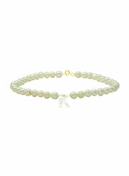 Vera Perla 10K Gold Strand Beaded Bracelet for Women, with Letter K Mother of Pearl and Pearl Stone, White