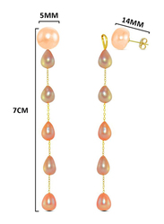Vera Perla 18K Solid Yellow Gold Simple Dangle Earrings for Women, with Detachable 5mm Pearls Stone, Rose Gold/Gold