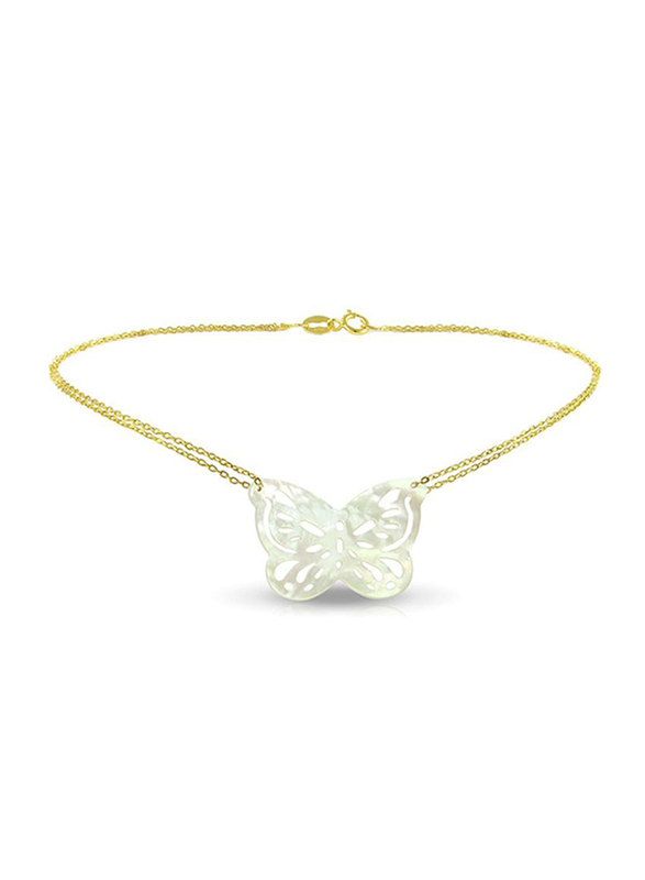 Vera Perla 18K Gold Double Link Bracelet for Women, with Butterfly Shape Mother of Pearl Stone, Gold/White