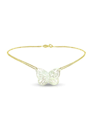 Vera Perla 18K Gold Double Link Bracelet for Women, with Butterfly Shape Mother of Pearl Stone, Gold/White