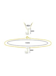 Vera Perla 2-Pieces 18k Yellow Gold J Letter Jewellery Set for Women, with Necklace and Earrings, with Mother of Pearl Stone, Gold/White