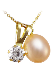 Vera Perla 18K Gold Solitaire Pendant Necklace for Women, with Pearl & Cubic Zirconia Stone, Pink/Gold