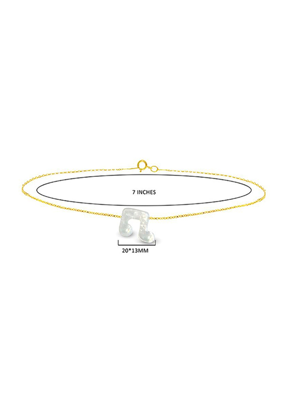 Vera Perla 18K Gold Chain Bracelet for Women, with Musical Sign Shape Mother of Pearl Stone, Gold/White