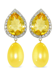 Vera Perla 18K Gold Pearl Stone Dangle Earring for Women, with 0.24 ct Genuine Diamond & Citrine Stone, Yellow