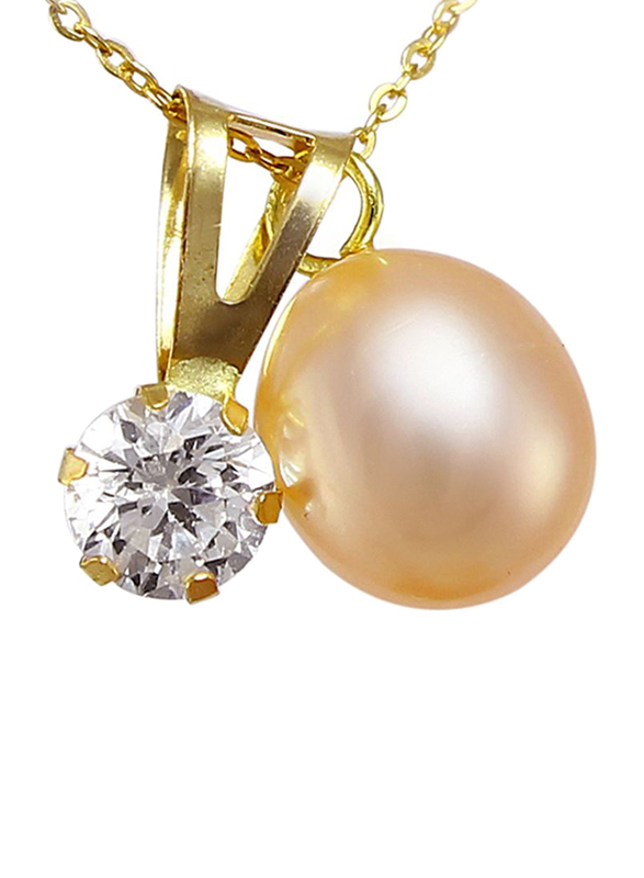 Vera Perla 18k Yellow Gold Chain Necklace for Women, with Pearl and CZ Studded Pendant, Gold/Peach