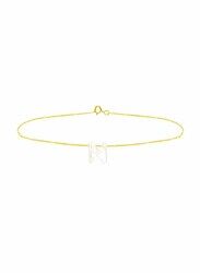 Vera Perla 18K Gold N Letter Chain Bracelet for Women, with Mother of Pearl, Gold/White
