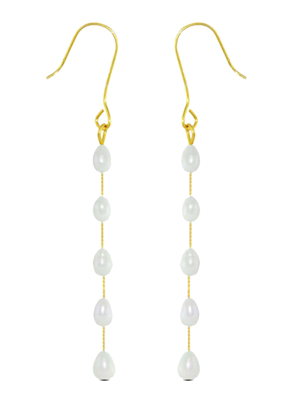 Vera Perla 18K Gold Opera Drop Earrings for Women, with 7mm Pearl Stone, White/Gold