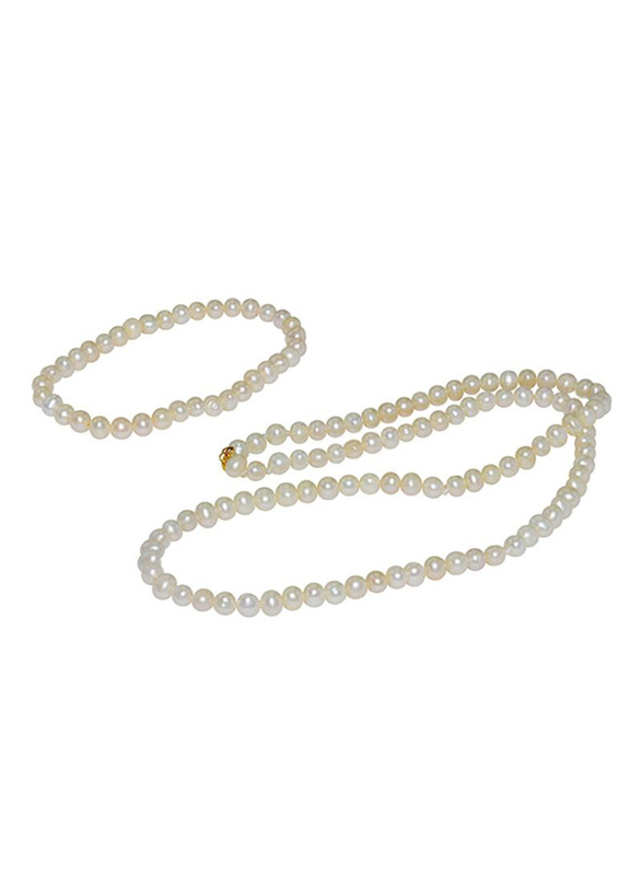 Vera Perla 2-Pieces 18K Gold Jewellery Set for Women, with Necklace & Bracelet, with Pearl Stone, White