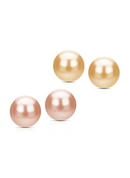 Vera Perla 2-Piece 10k Gold Simple Balls Earrings for Women, with 6-7 mm Pearl, Pink/Beige