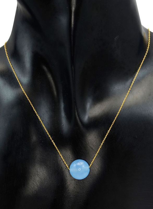 Vera Perla 18K Solid Yellow Gold Necklace for Women, with 10 mm Simple Quartz Stone Pendant, Blue