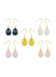 Vera Perla 5-Pieces 10K Gold Drop Earring Set for Women, with Pearls Stone, Multicolour