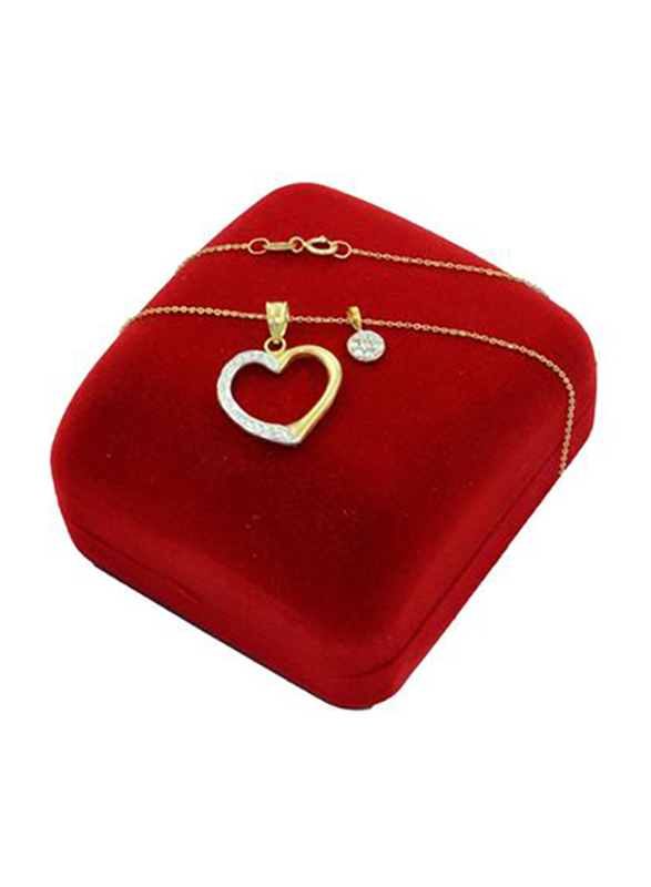 Vera Perla 18K White & Yellow Gold Heart & Solitaire Pendant Necklace for Women, with 0.07ct Genuine Diamonds, Gold