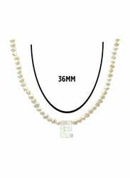 Vera Perla 18K Gold Strand Pendant Necklace for Women, with Letter E and Mother of Pearl Stones, White