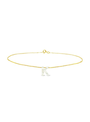 Vera Perla 18K Gold Charm Bracelet for Women, with K Letter Mother of Pearl Stone, Gold/White