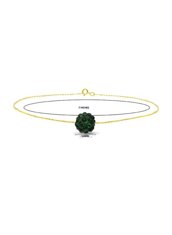 Vera Perla 10K Solid Gold Chain Bracelet for Women, with 10 mm Crystal Ball, Gold/Dark Green