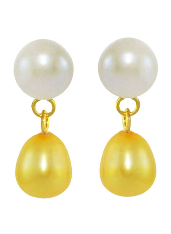 Vera Perla 18K Yellow Gold Drop Earrings for Women, with Pearl Stone, White/Yellow