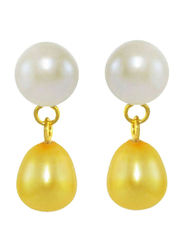 Vera Perla 18K Yellow Gold Drop Earrings for Women, with Pearl Stone, White/Yellow