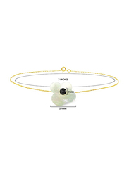 Vera Perla 18K Solid Yellow Gold Chain Bracelet for Women, with Flower Shape Mother of Pearl and 7mm Pearl Stone, Gold/Jade/Black