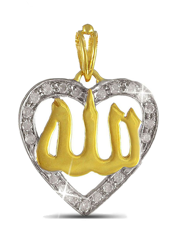 Vera Perla 18k Gold Heart "Allah" Pendant for Women, with 0.12ct Diamond, Gold/White
