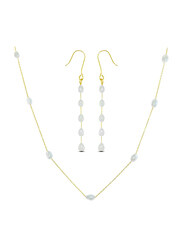 Vera Perla 2-Piece 10K Gold Jewellery Set for Women, with Pearls Stone, Necklace and Earrings, Gold/White